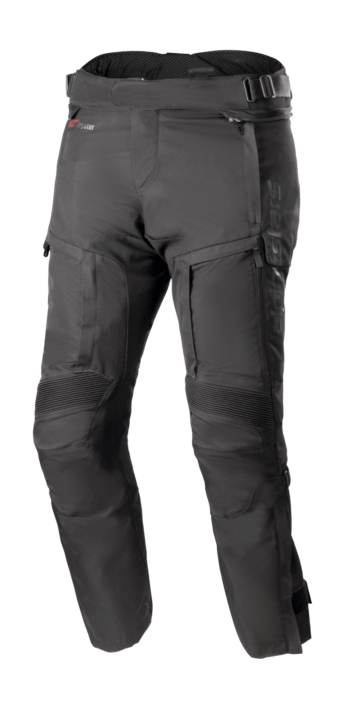 Alpinestars Bogota Pro Drystar 4 Seasons Pants Short, spodnie motocyklowe turystyczne, czarne, wzmocnione kolana, regulowany pas, wodoodporne Drystar, kieszenie na zamek, certyfikowane CE, całoroczne