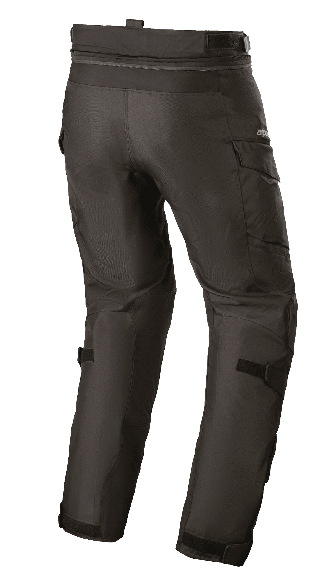 Alpinestars Andes V3 Drystar® Pants, motocyklowe spodnie turystyczne adventure, czarne, widok z tyłu, z kieszeniami cargo, regulowanymi paskami w pasie i na kolanach oraz zamkiem do połączenia z kurtką, wytrzymała konstrukcja tekstylna