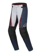 Alpinestars Stella ST-1 Waterproof Pants, Women's Motorcycle Touring Pants, Dark Blue, Black and Bright Red with light gray panels, featuring zippered front pockets, reinforced knee protection, and ergonomic design for all-weather riding.