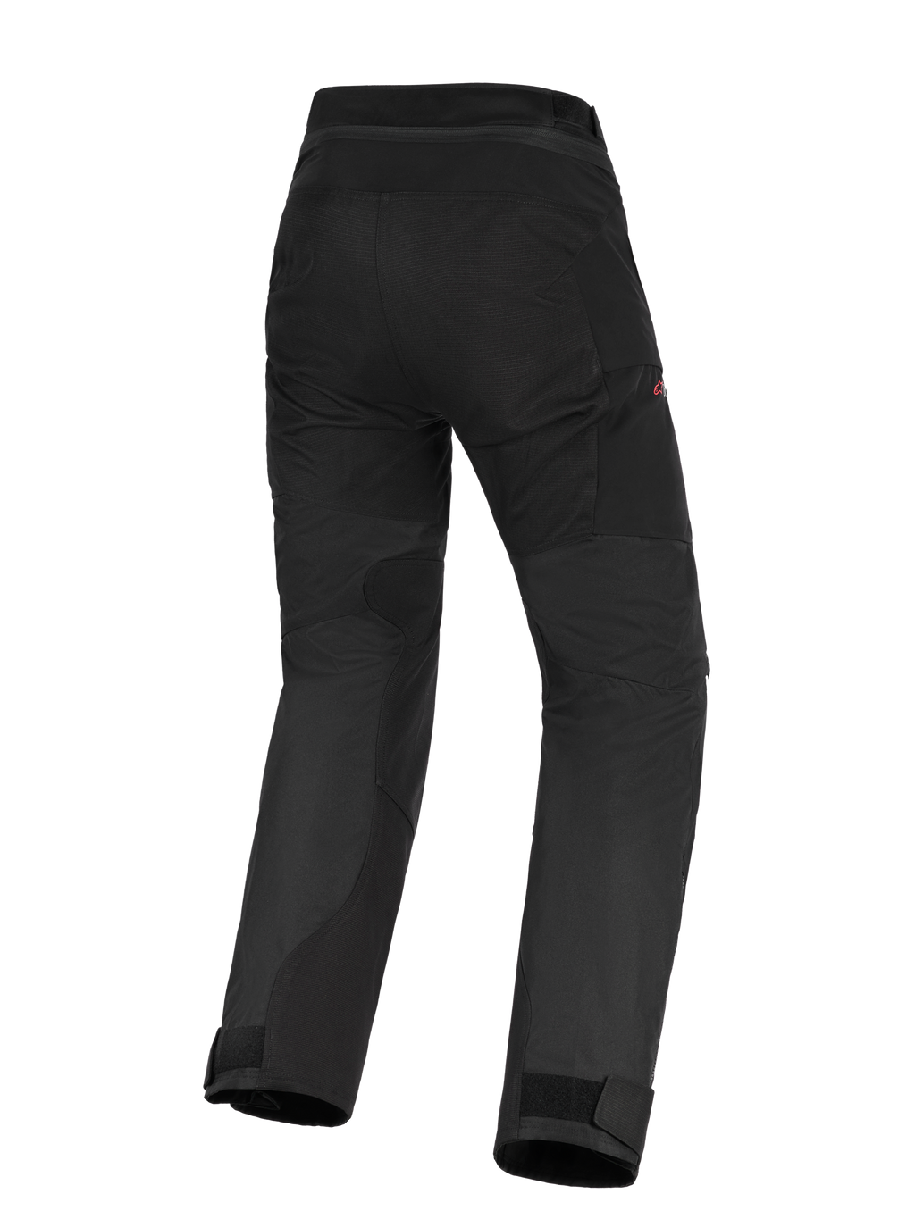Alpinestars Woman Stella Andes V4 Drystar® Pants, black adventure-touring motorcycle pants, rear view showing reinforced seat and inner leg panels, high-waist design, and adjustable ankle cuffs.