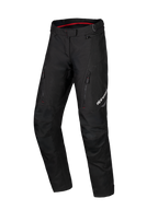Alpinestars Honda Stella ST-1 Waterproof Pants, czarne damskie spodnie motocyklowe turystyczne, czerwona podszewka pasa, dwie pionowe kieszenie na udach zapinane na zamek, logo Alpinestars na nogawce, wytrzymała odzież tekstylna adventure
