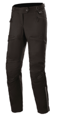 Alpinestars Stella AST-1 V2 Waterproof Pants, damskie spodnie motocyklowe turystyczne, czarne, wyposażone w kieszenie na zamek, wzmocnione panele na kolanach, regulowany pasek w talii i odblaskowe akcenty.