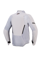 Kurtka motocyklowa Alpinestars Aeroshell Airflow, Mid Gray Anthracite, widok z tyłu z siatkowymi panelami wentylacyjnymi i perforacjami laserowymi, lekki i elastyczny materiał o sportowym kroju na ciepłe dni
