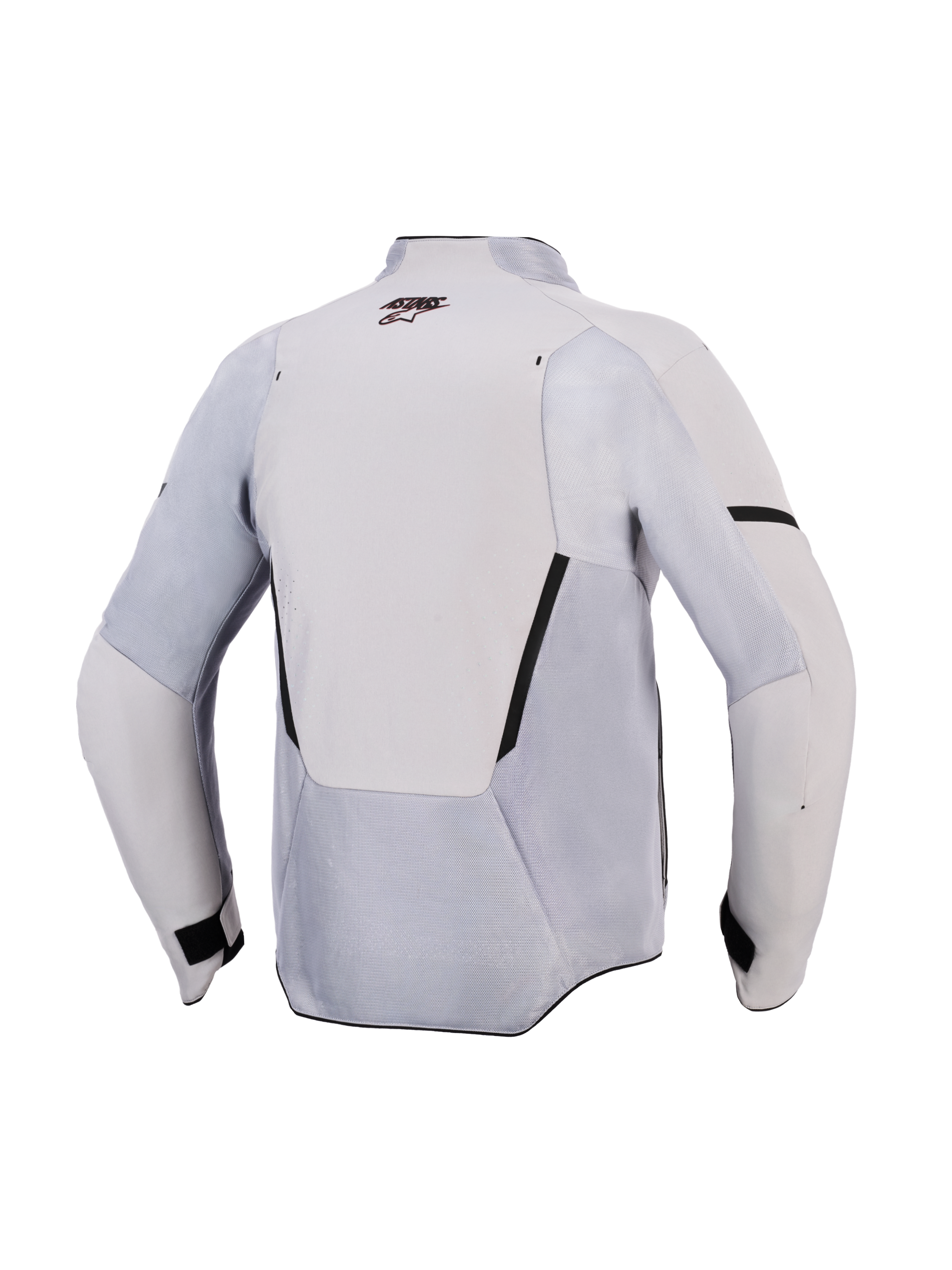 Kurtka motocyklowa Alpinestars Aeroshell Airflow, Mid Gray Anthracite, widok z tyłu z siatkowymi panelami wentylacyjnymi i perforacjami laserowymi, lekki i elastyczny materiał o sportowym kroju na ciepłe dni