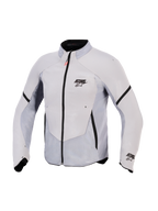 Alpinestars Aeroshell Airflow Jacket, kurtka motocyklowa, szary antracyt, lekki elastyczny softshell z rozległymi laserowo perforowanymi panelami z siatki, czarny przedni zamek błyskawiczny z czerwonym uchwytem, logo ASTARS na piersi i rękawie, sportowy krój zapewniający maksymalną oddychalność