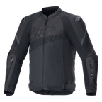 Alpinestars T-GP Plus R V4 Airflow Jacket, czarna tekstylna motocyklowa kurtka wyścigowa, rozległe panele wentylacyjne z siatki, perforowane strefy na klatce piersiowej i plecach, ochraniacze ramion DFS Lite, regulowane paski w talii, sportowa odzież motocyklowa