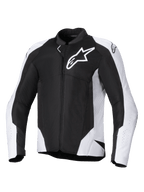 Kurtka Alpinestars Viper Air V4, tekstylna kurtka motocyklowa, czarno-biała, z dużym białym logo Astar na klatce piersiowej, perforowane panele siatkowe zapewniające przepływ powietrza, ergonomiczny sportowy krój do jazdy szosowej
