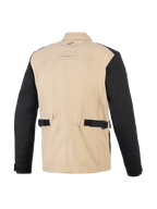 Alpinestars Dice Jacket, miejska kurtka motocyklowa, Aluminum Black, widok z tyłu ukazujący beżowy korpus z polibawełny i czarne rękawy, paski do regulacji w talii, plisowane panele na ramionach, design inspirowany odzieżą roboczą