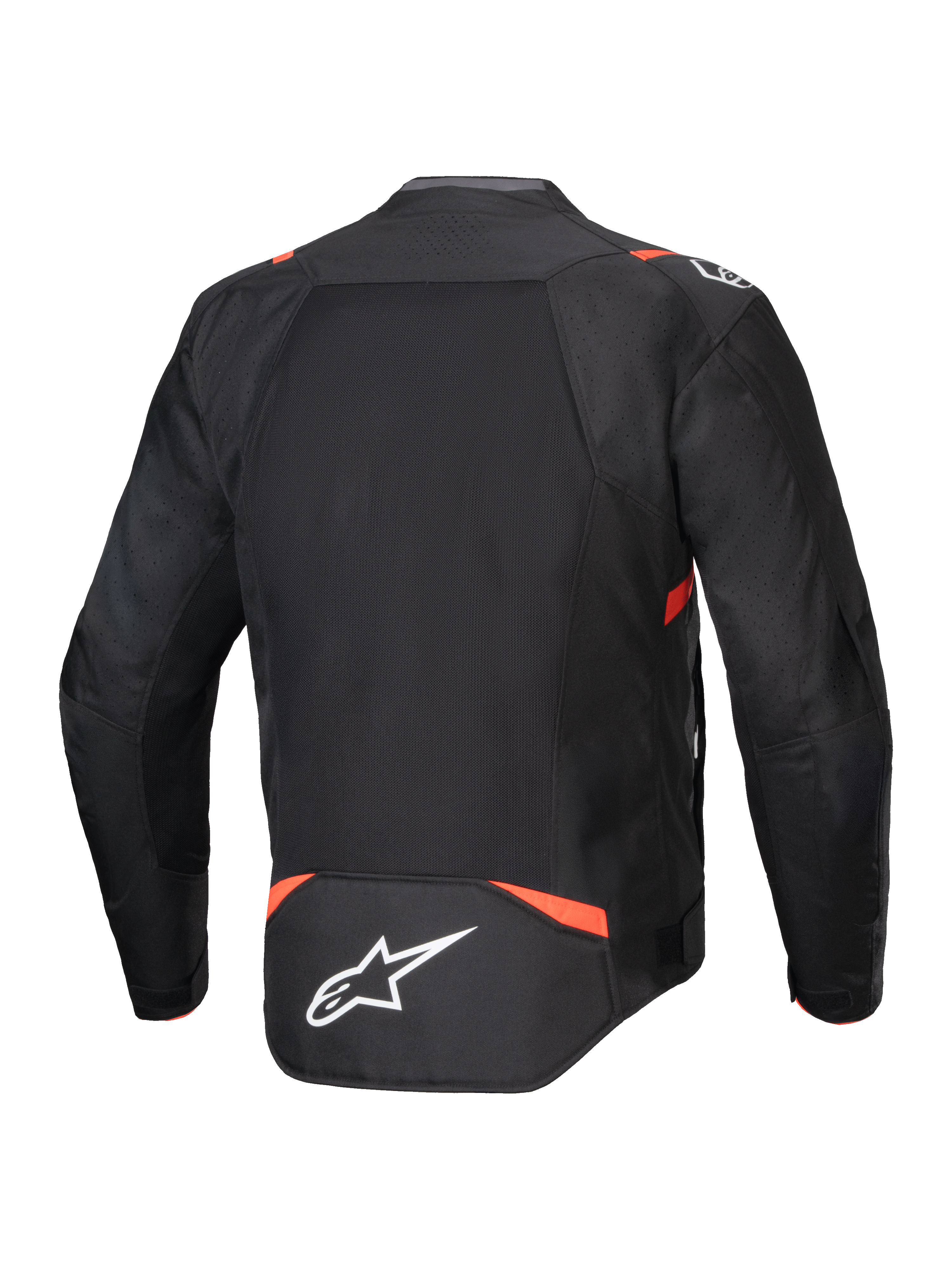 Alpinestars T-SPS Air V2 Jacket, Black and Red Fluo textile motorcycle racing jacket with rear ventilated mesh panels.