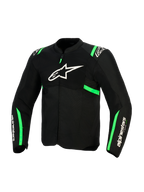 Kurtka Alpinestars T-SPS Air V2, czarno-zielona (fluo green), widok z przodu, białe logo Alpinestars na klatce piersiowej, panele z siatki technicznej dla wentylacji, zielone akcenty na ramionach i rękawach, sportowa odzież motocyklowa