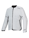 Alpinestars C-1 Air Jacket, Motorcycle Jacket, Silver, lightweight textile construction with tech mesh panels, front view with central black zipper and side pockets, Alpinestars logos on the shoulder and cuff, urban commuting style