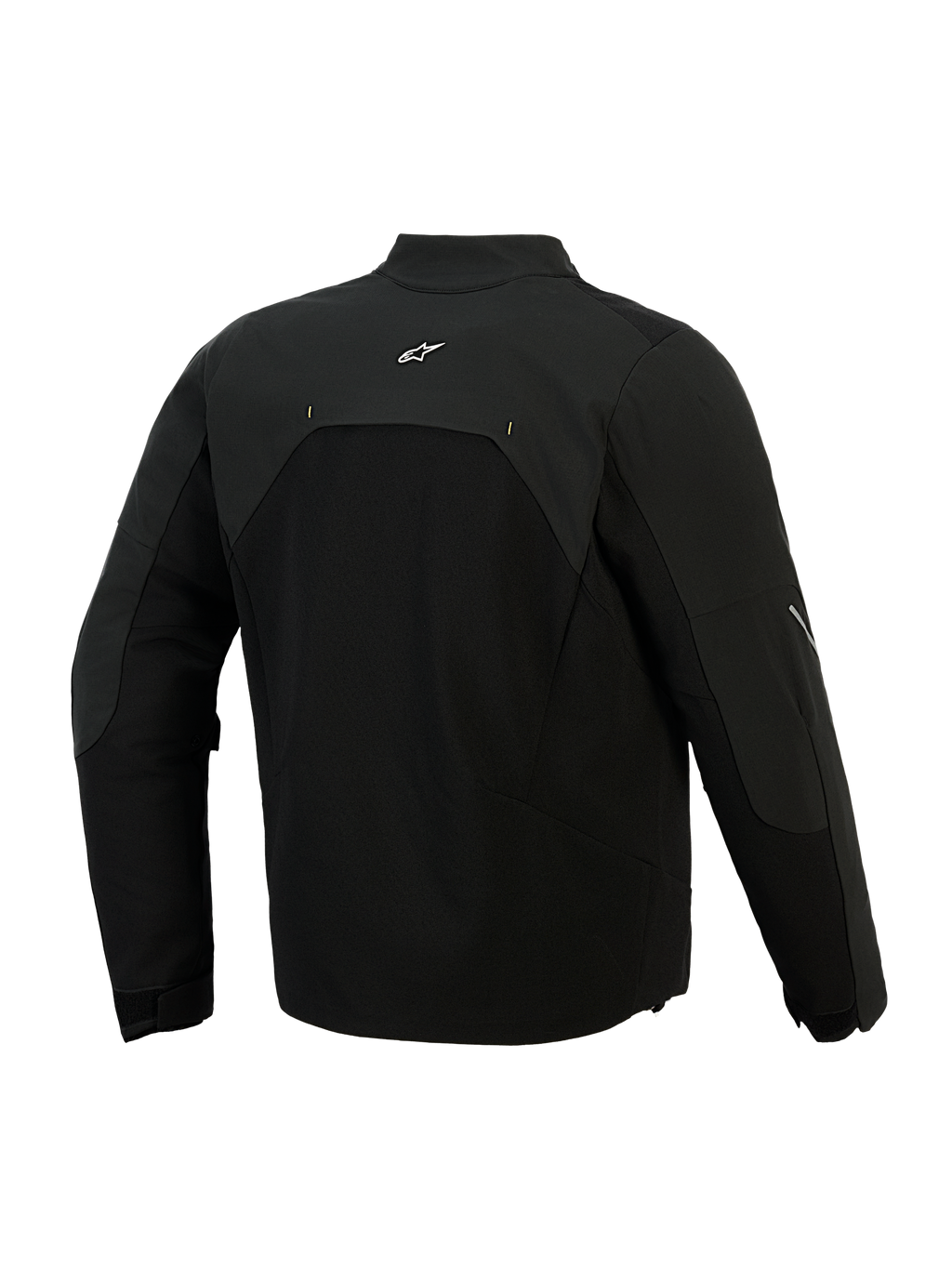 Kurtka Alpinestars Provoke, tekstylna kurtka motocyklowa, czarna, widok z tyłu ukazujący panele softshell ripstop oraz małe białe logo w górnej części pleców, techniczny design miejski do dojazdów motocyklem