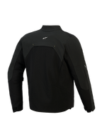 Kurtka Alpinestars Provoke, tekstylna kurtka motocyklowa, czarna, widok z tyłu ukazujący panele softshell ripstop oraz małe białe logo w górnej części pleców, techniczny design miejski do dojazdów motocyklem