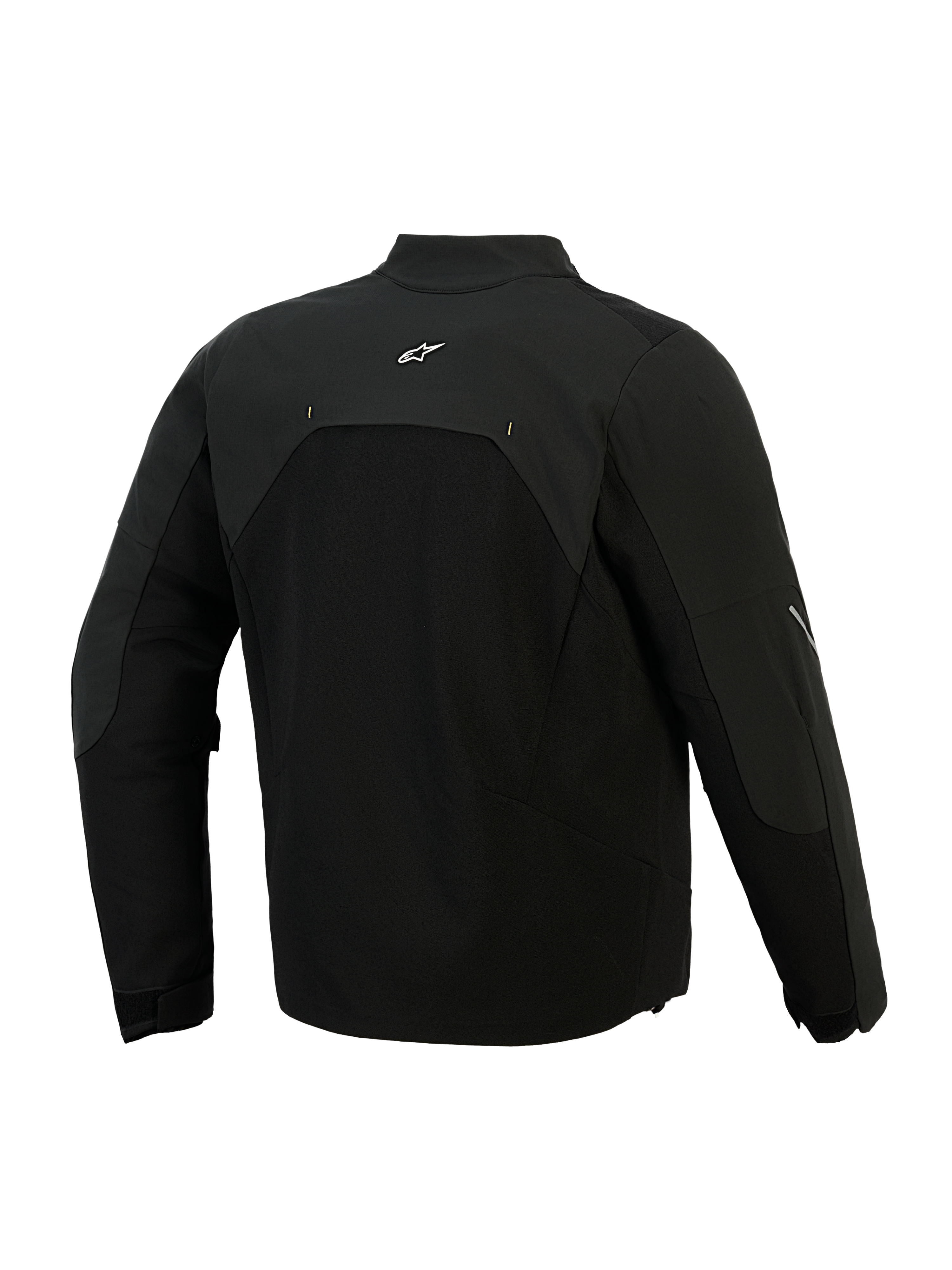 Kurtka Alpinestars Provoke, tekstylna kurtka motocyklowa, czarna, widok z tyłu ukazujący panele softshell ripstop oraz małe białe logo w górnej części pleców, techniczny design miejski do dojazdów motocyklem