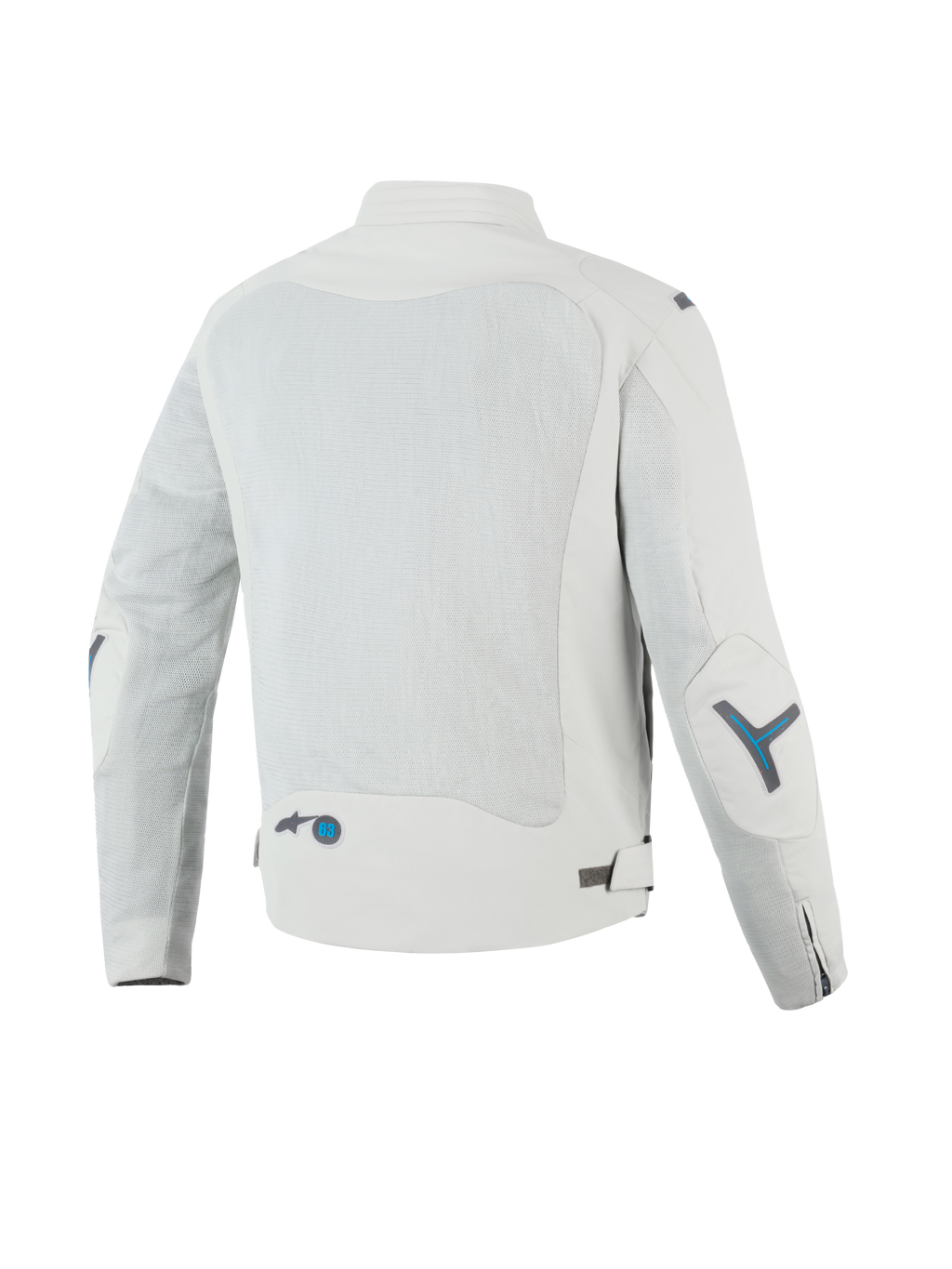 Alpinestars Kurtka Circal-1 Air, męska miejska kurtka motocyklowa, widok z tyłu przedstawiający panele z siatki z recyklingu zapewniające przepływ powietrza, z certyfikatem CE, szara z niebieskimi akcentami