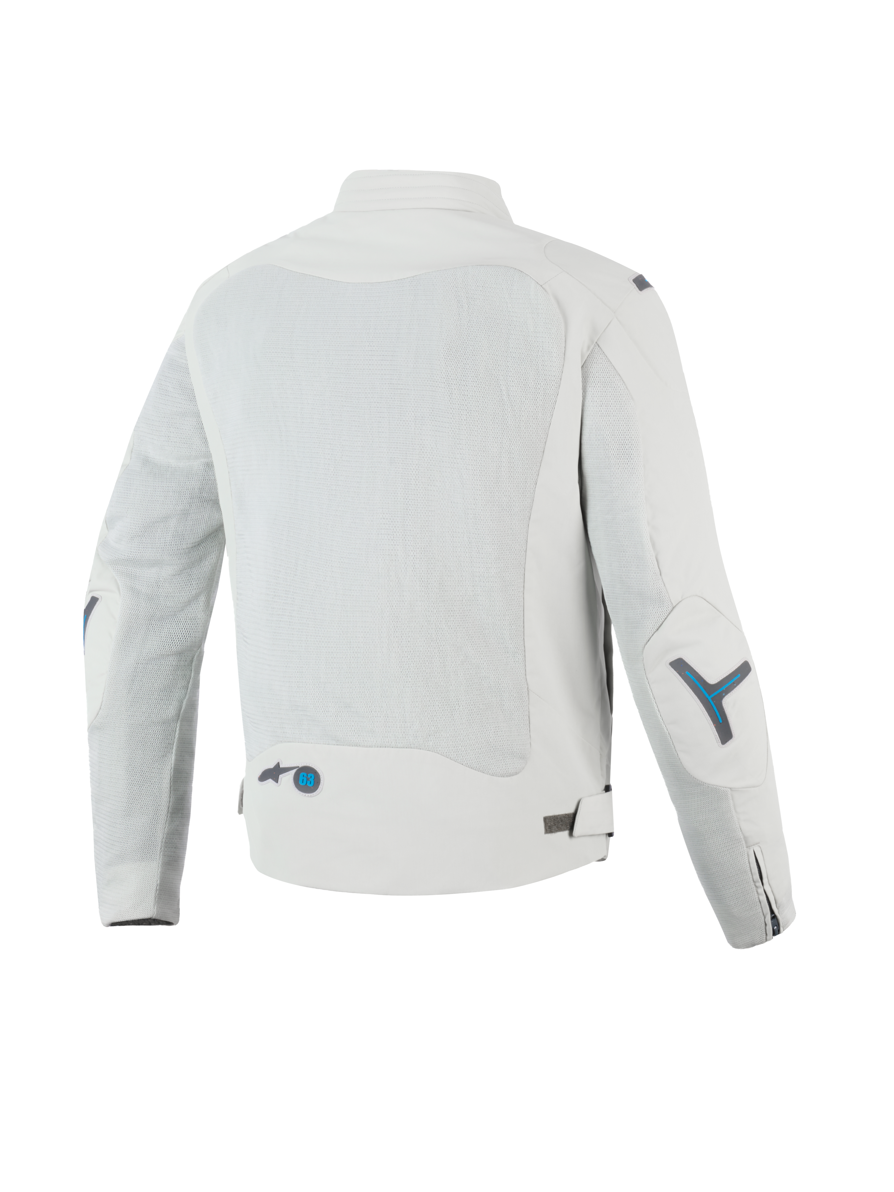 Alpinestars Kurtka Circal-1 Air, męska miejska kurtka motocyklowa, widok z tyłu przedstawiający panele z siatki z recyklingu zapewniające przepływ powietrza, z certyfikatem CE, szara z niebieskimi akcentami