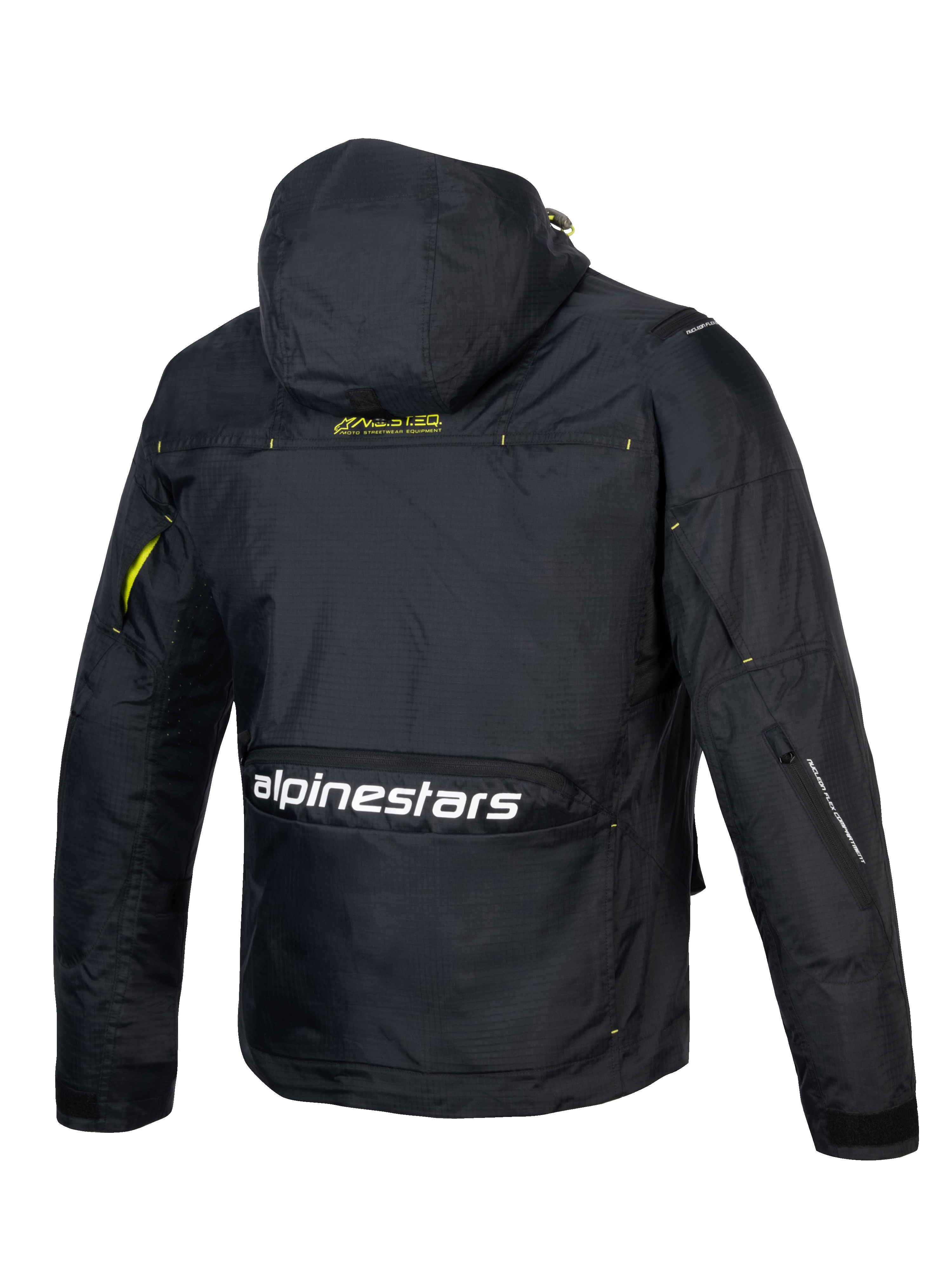 Alpinestars Mogress Air, miejska kurtka motocyklowa, czarna, wentylowany ripstop, limonkowy detal, kaptur i logo na plecach