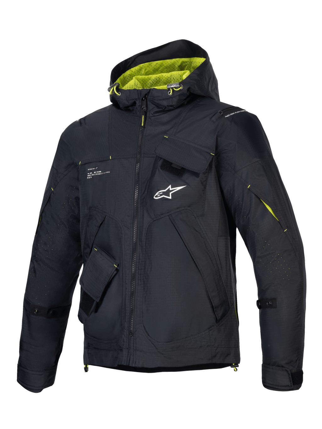 Alpinestars Mogress Air, męska miejska kurtka motocyklowa, czarna z limonkowymi akcentami, wentylowany materiał ripstop, certyfikowana CE, nowoczesny styl urban.