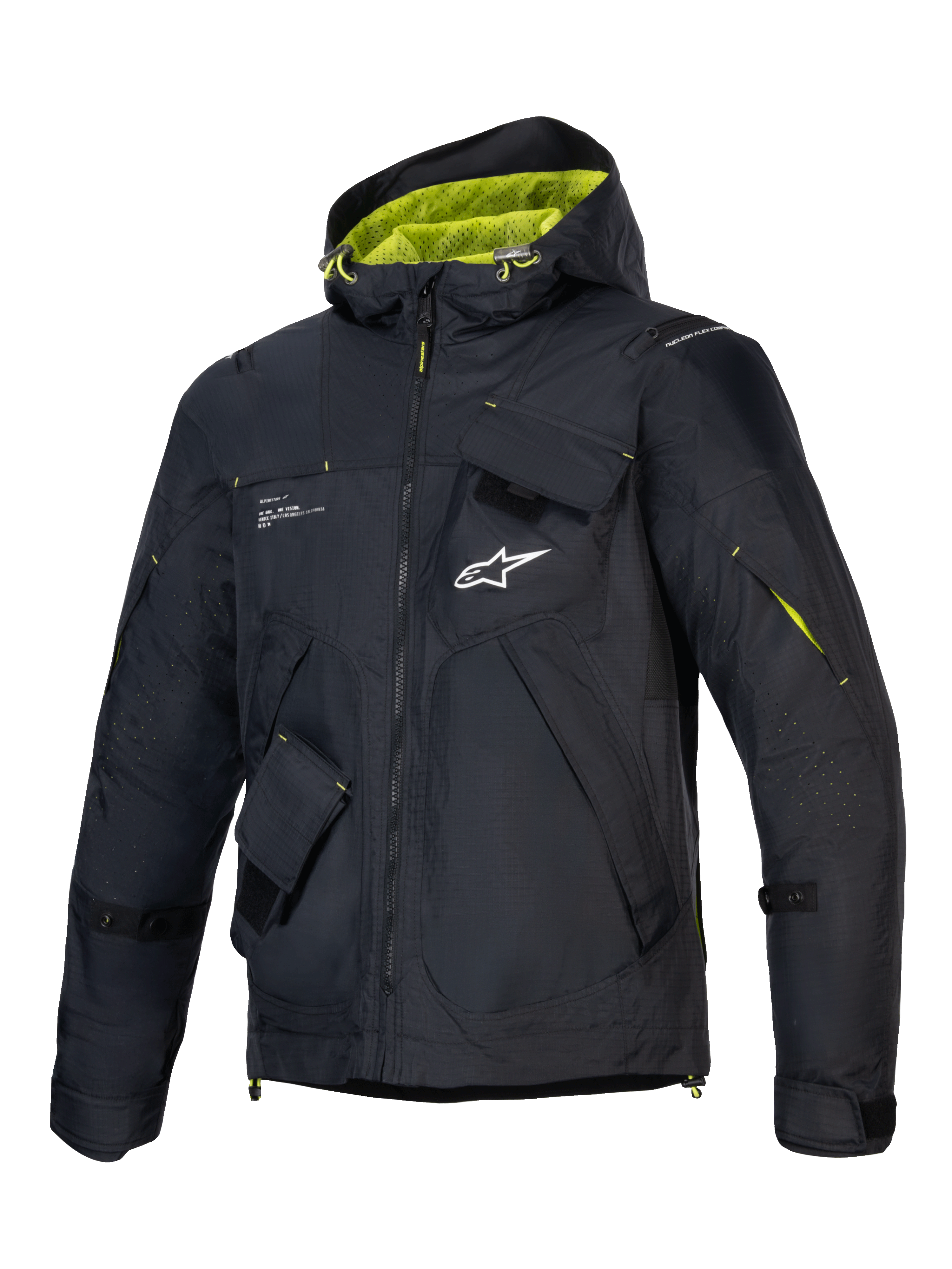 Alpinestars Mogress Air, męska miejska kurtka motocyklowa, czarna z limonkowymi akcentami, wentylowany materiał ripstop, certyfikowana CE, nowoczesny styl urban.
