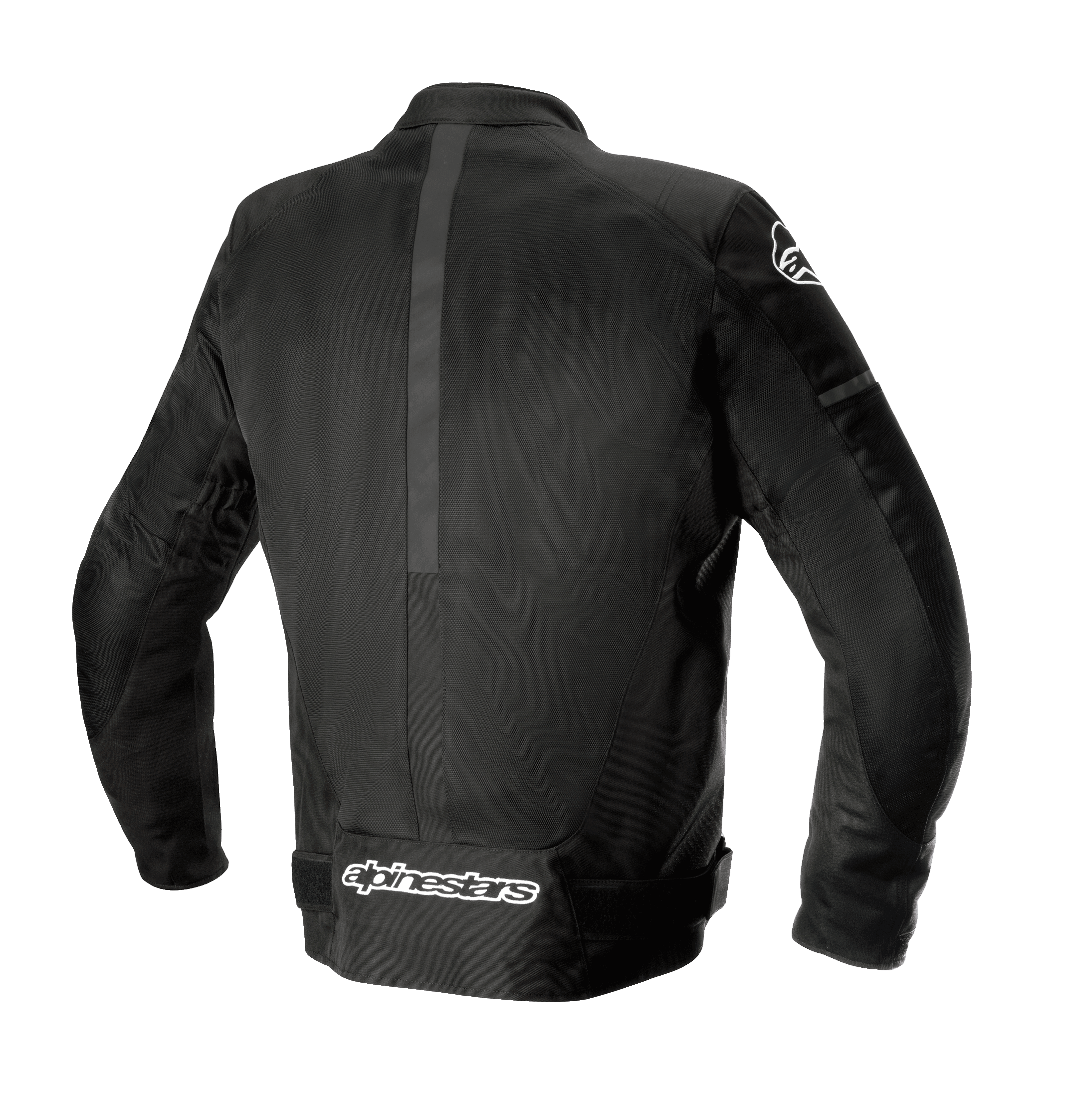 Alpinestars T-SP X Superair Jacket, czarna kurtka motocyklowa, widok z tyłu prezentujący konstrukcję tekstylną i siatkową, obszerne panele mesh dla wentylacji, białe logo Alpinestars na dole pleców, sportowy krój