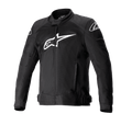 Alpinestars T-SP X Superair Jacket, czarna kurtka motocyklowa, duże białe logo Alpinestars na piersi, panele z siatki zapewniające przepływ powietrza, zamek błyskawiczny z przodu, regulowane paski w talii, profilowane rękawy, sportowy design szosowy