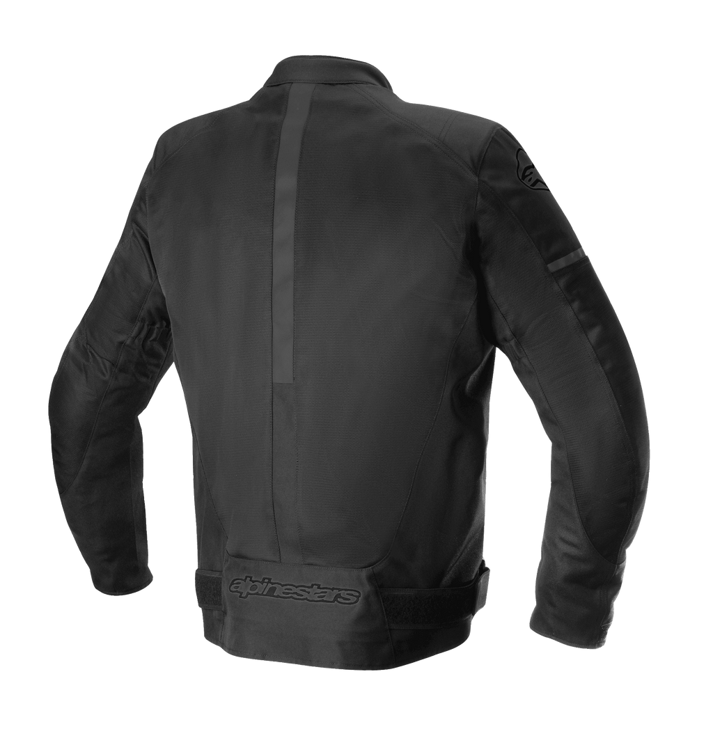 Alpinestars T-SP X Superair Jacket, kurtka motocyklowa, czarna, widok z tyłu przedstawiający techniczne panele z siatki, pionowy pasek na środku i tonowane logo Alpinestars na dole pleców, dopasowany sportowy krój