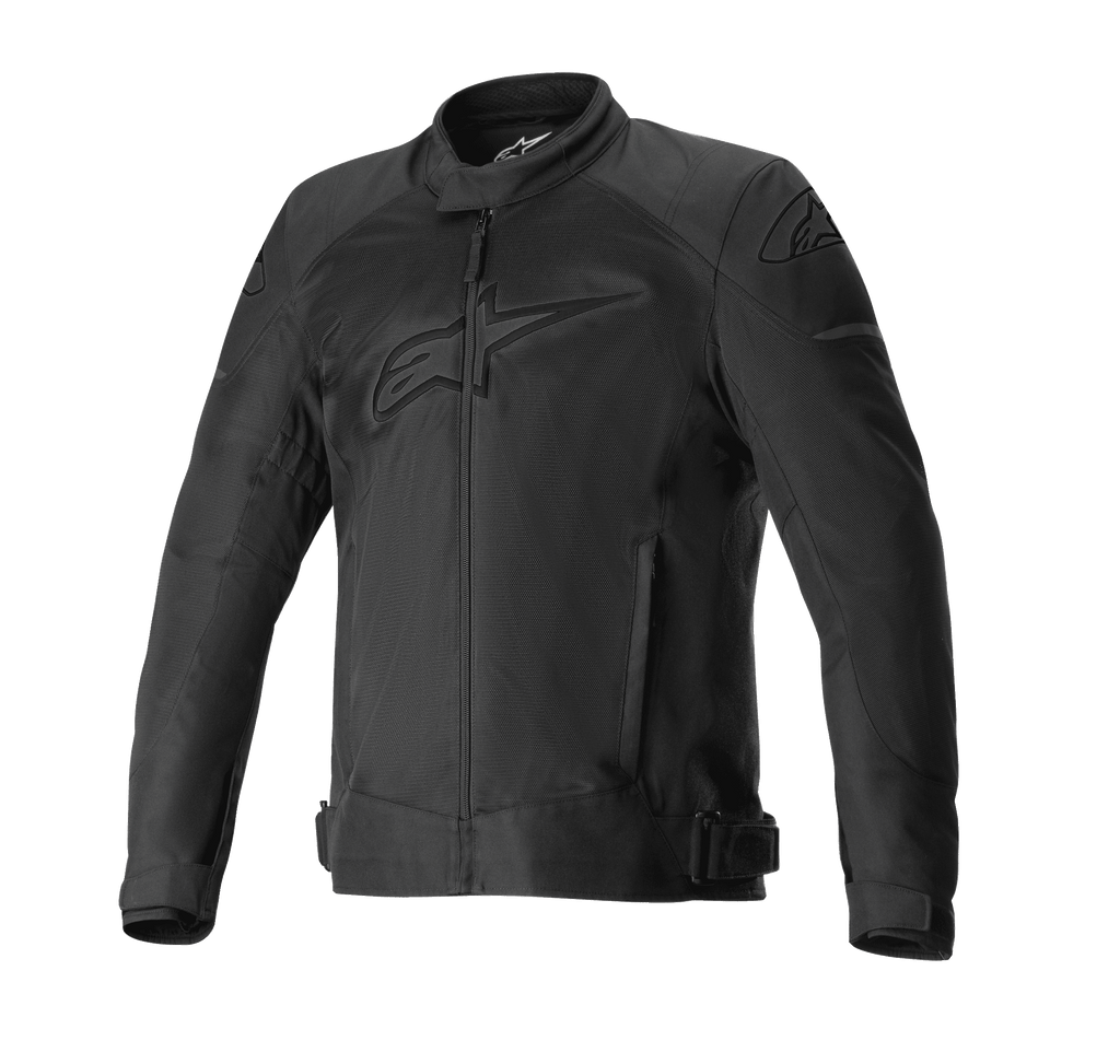 Alpinestars T-SP X Superair Jacket, czarna kurtka motocyklowa, tonalne logo na klatce piersiowej i ramionach, rozległe panele z siatki zapewniające przepływ powietrza, zamek błyskawiczny z przodu, boczne kieszenie i regulowane paski w talii, sportowy design do jazdy szosowej