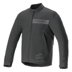 Alpinestars Aeron Jacket, kurtka motocyklowa, czarna, minimalistyczny letni design, wysoki kołnierz, pełny zamek błyskawiczny z przodu, stonowane logo Alpinestars na klatce piersiowej, regulowane mankiety