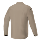 Kurtka Alpinestars Aeron, kurtka motocyklowa, beżowa, widok z tyłu ukazujący minimalistyczny miejski design, oddychająca tekstylna konstrukcja z czarnym logo na ramieniu i czarnymi akcentami na mankietach
