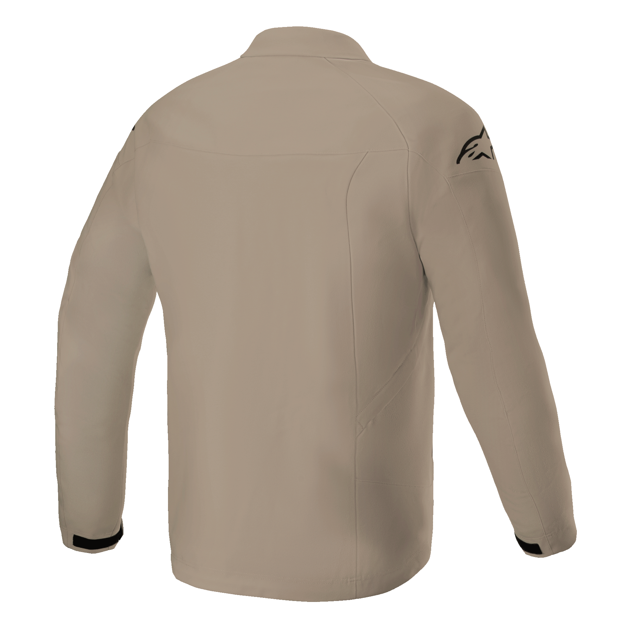 Kurtka Alpinestars Aeron, kurtka motocyklowa, beżowa, widok z tyłu ukazujący minimalistyczny miejski design, oddychająca tekstylna konstrukcja z czarnym logo na ramieniu i czarnymi akcentami na mankietach
