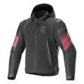 Alpinestars Zaca Air Venom WP Jacket, Textile Motorcycle Jacket, Black and Bright Red, red gradient sleeve graphics, vertical ASTARS chest logo, hooded design with mesh construction for ventilation, sport riding apparel