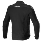 Alpinestars T-GP Force Jacket, tekstylna kurtka motocyklowa, czarna, widok z tyłu pokazujący branding Alpinestars na górnej części pleców i ramionach, dopasowany sportowy krój.