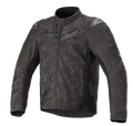 Alpinestars T SP-5 Rideknit® Textile Jacket, kurtka motocyklowa, Black Camo, z ciemnym wzorem kamuflażu, żebrowanymi panelami dzianinowymi dla elastyczności, zewnętrznymi sliderami na ramionach, wysokim kołnierzem i sportowym, dopasowanym krojem
