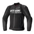 Alpinestars SMX Air Jacket, czarna tekstylna kurtka motocyklowa, panele wentylacyjne z siateczki, wyraźne białe logo ASTARS na klatce piersiowej, zewnętrzne ślizgacze ramion DFS Lite, zapięcie na zamek z przodu, dopasowany sportowy krój