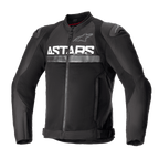 Alpinestars SMX Air Jacket, czarna tekstylna kurtka motocyklowa, panele wentylacyjne z siateczki, wyraźne białe logo ASTARS na klatce piersiowej, zewnętrzne ślizgacze ramion DFS Lite, zapięcie na zamek z przodu, dopasowany sportowy krój