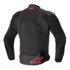 Alpinestars SMX Air Jacket, widok z tyłu, czarna z jaskrawoczerwonymi akcentami, wentylowany siatkowy panel na plecach, branding Tech-Air Ready na górze pleców, czerwone logo Alpinestars na dole pleców, sportowa kurtka motocyklowa
