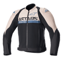 Alpinestars SMX Air Jacket, sportowa kurtka motocyklowa, jasnobrązowa i czarna z niebieskimi akcentami sodalite, panele wentylacyjne z siatki mesh, logo ASTARS na klatce piersiowej, zapięcie na zamek z przodu, regulowane paski w talii, ochronne slidery na ramionach