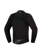 Kurtka Alpinestars SMX Air, Black Anthracite, widok z tyłu, z dużym panelem z siatki technicznej na plecach dla lepszej wentylacji, oznaczeniem Tech-Air® Ready w górnej części pleców i srebrnym logo gwiazdy Alpinestars na dolnej krawędzi, zaprojektowana do sportowej jazdy w ciepłe dni.
