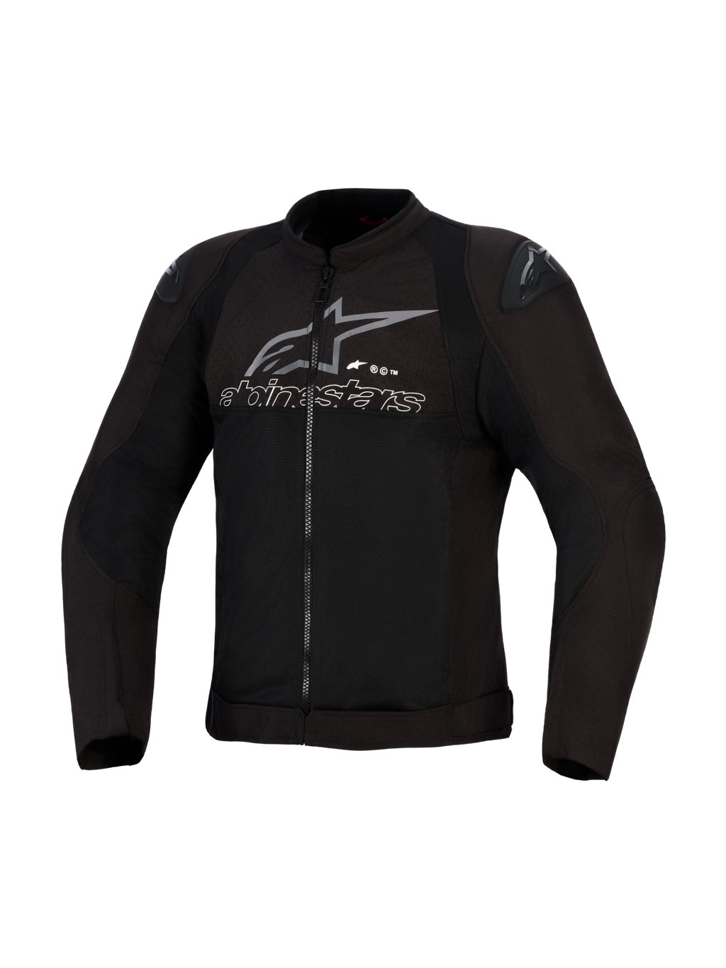 Alpinestars SMX Air Jacket, czarno-antracytowa, wentylowana tekstylna kurtka motocyklowa, panele z siatki o wysokim przepływie powietrza, slidery ramion DFS Lite, szare logo i napis Alpinestars na klatce piersiowej