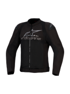Alpinestars SMX Air Jacket, czarno-antracytowa, wentylowana tekstylna kurtka motocyklowa, panele z siatki o wysokim przepływie powietrza, slidery ramion DFS Lite, szare logo i napis Alpinestars na klatce piersiowej