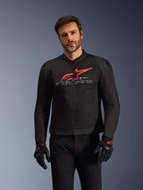Alpinestars SMX Air Jacket, Black Motorcycle Jacket with Red Logo, Men's Sport Riding Gear, Sleek Protective Design with High Collar and Reinforced Shoulders