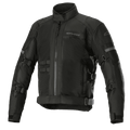 Alpinestars Crosshill Air Waterproof Jacket, motocyklowa kurtka turystyczna, czarna, z dużymi panelami wentylacyjnymi mesh, regulowanymi paskami na rękawach i w talii, odblaskowymi akcentami, wysokim kołnierzem i wytrzymałą konstrukcją tekstylną z detalami w stylu militarnym