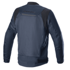 Alpinestars Luc V2 Air Jacket, Navy Black, widok z tyłu, panele z siatki zapewniające przepływ powietrza, odblaskowy detal i branding Alpinestars na górze pleców, tekstylna kurtka motocyklowa w stylu bomber