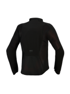 Alpinestars Stella Aeroshell Airflow Jacket, Women's Motorcycle Jacket, Black Anthracite, back view showing extensive mesh ventilation panels, laser-perforated softshell chassis, and ASTARS branding on the lower back
