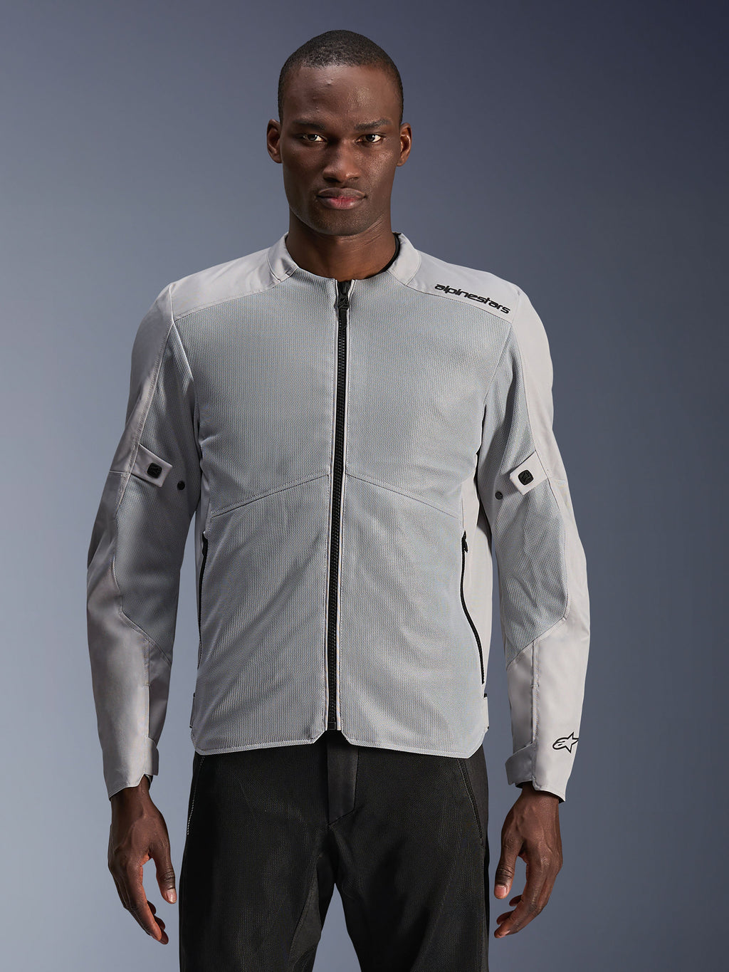 Alpinestars Kurtka C-1 Air, męska kurtka motocyklowa miejska, srebrna i szara, panele z siatki technicznej dla maksymalnej wentylacji, certyfikowana CE klasa A, ochraniacze Nucleon Flex Plus, Tech-Air Ready, lekka konstrukcja do jazdy miejskiej
