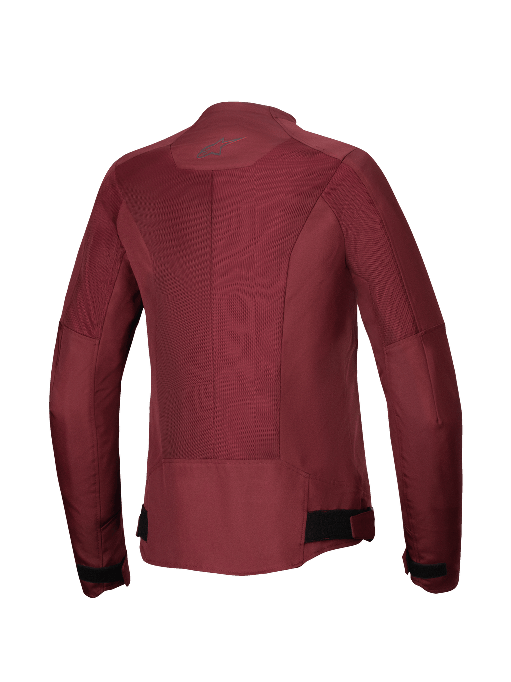 Kurtka Alpinestars Stella C-1 Air, damska kurtka motocyklowa, bordowa, widok z tyłu prezentujący duże panele z siatki technicznej zapewniające przepływ powietrza, odblaskowe logo na karku oraz regulowane paski w pasie, miejska odzież motocyklowa