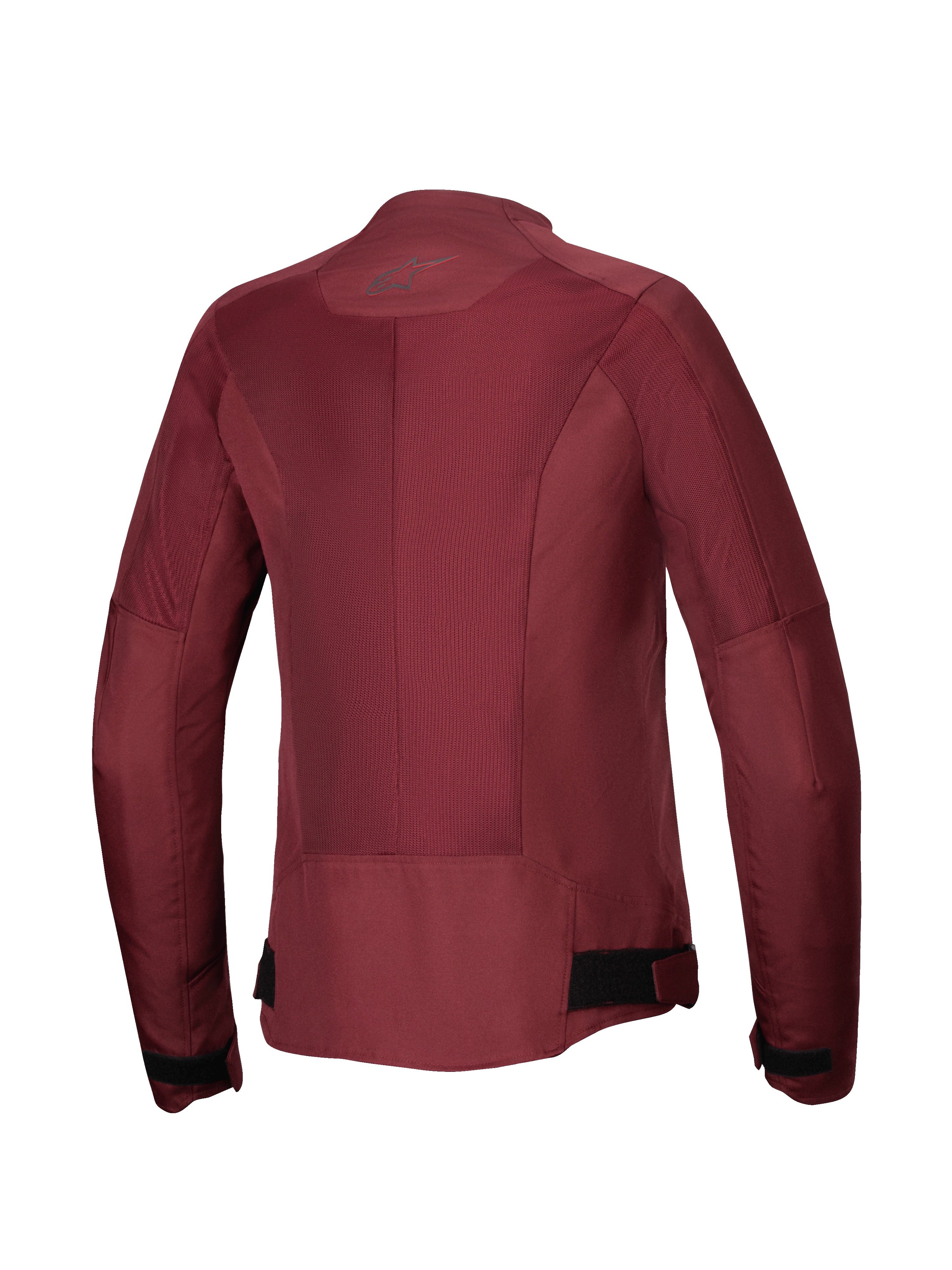 Kurtka Alpinestars Stella C-1 Air, damska kurtka motocyklowa, bordowa, widok z tyłu prezentujący duże panele z siatki technicznej zapewniające przepływ powietrza, odblaskowe logo na karku oraz regulowane paski w pasie, miejska odzież motocyklowa