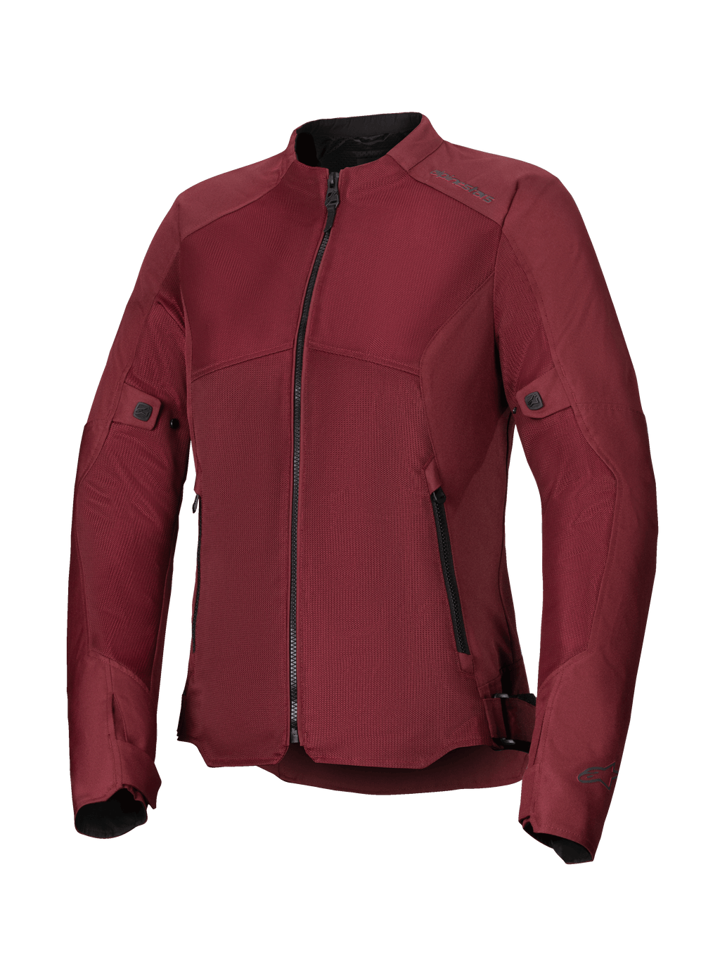 Damska kurtka Alpinestars Stella C-1 Air, bordowa kurtka motocyklowa wyposażona w duże panele z siatki technicznej zapewniające przepływ powietrza, centralny czarny zamek, boczne kieszenie na suwak oraz regulację w pasie i na rękawach, przeznaczona do jazdy miejskiej
