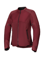 Damska kurtka Alpinestars Stella C-1 Air, bordowa kurtka motocyklowa wyposażona w duże panele z siatki technicznej zapewniające przepływ powietrza, centralny czarny zamek, boczne kieszenie na suwak oraz regulację w pasie i na rękawach, przeznaczona do jazdy miejskiej