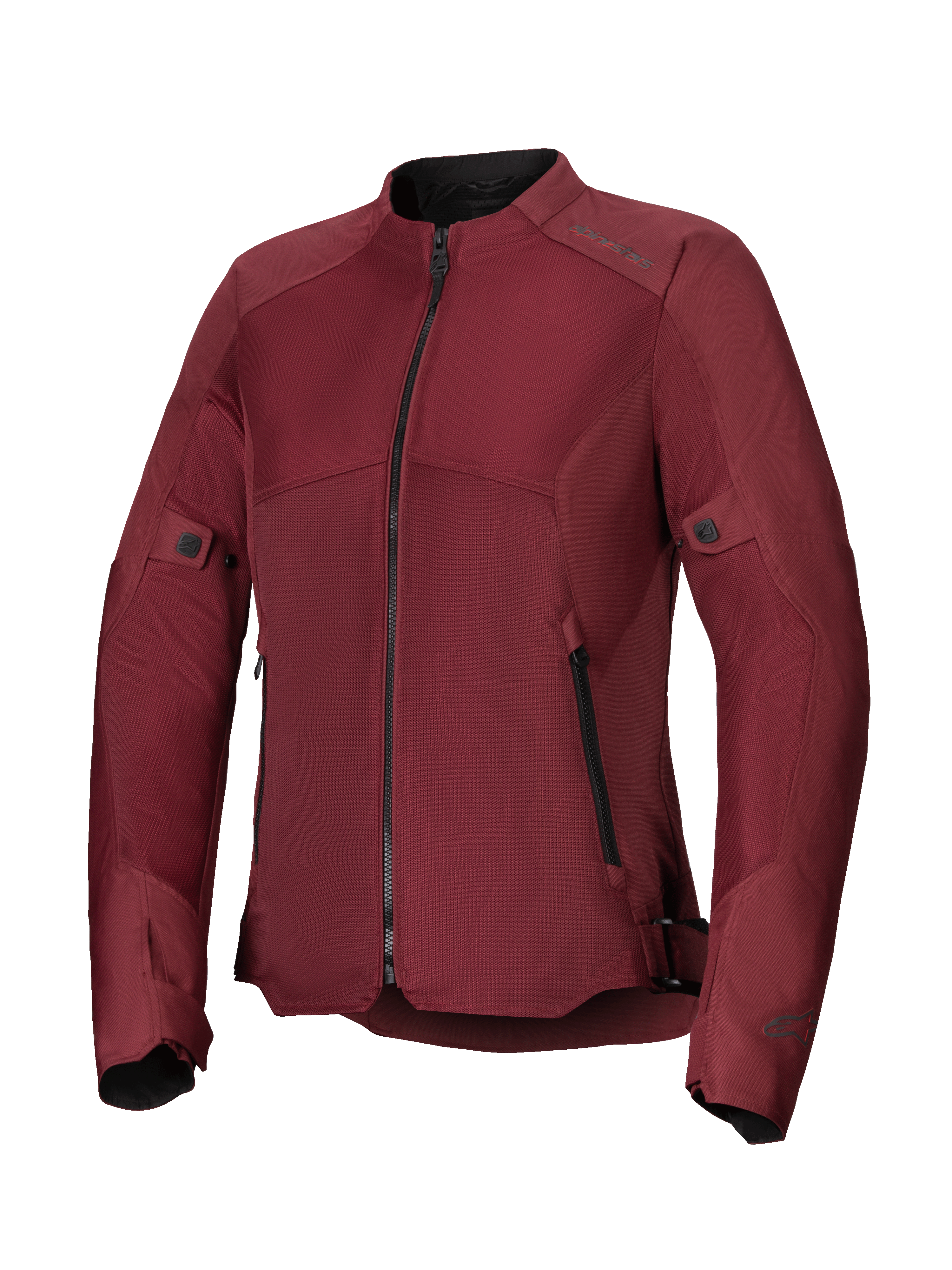 Damska kurtka Alpinestars Stella C-1 Air, bordowa kurtka motocyklowa wyposażona w duże panele z siatki technicznej zapewniające przepływ powietrza, centralny czarny zamek, boczne kieszenie na suwak oraz regulację w pasie i na rękawach, przeznaczona do jazdy miejskiej